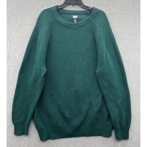 Lands End Drifter Men's‎ 2XLT Green Chunky Knit Crew Neck Long Sleeve Sweater